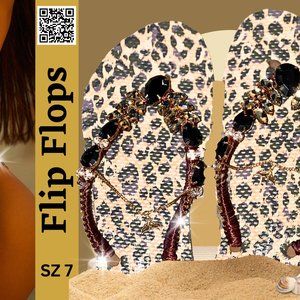 Flip Flops, Party Shoes, Animal Leopard Bridal Crystal Shoes, Wedding Crew